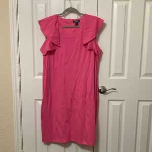 Lands' End Vibrant Pink Mini Dress with Ruffle Sleeves